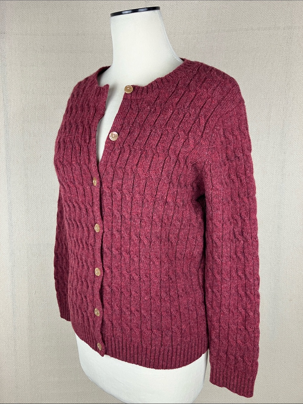 Appleseed's Wool Cable Knit Sweater Cardigan Wine Old Money